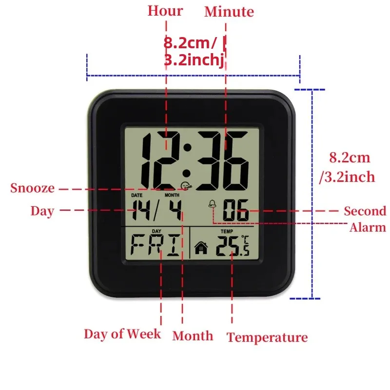 Mini sveglia digitale portatile Temperatura Data Settimana Touch Retroilluminazione Snooze Orologio da tavolo Orologio LCD alimentato a batteria 12/24 ore