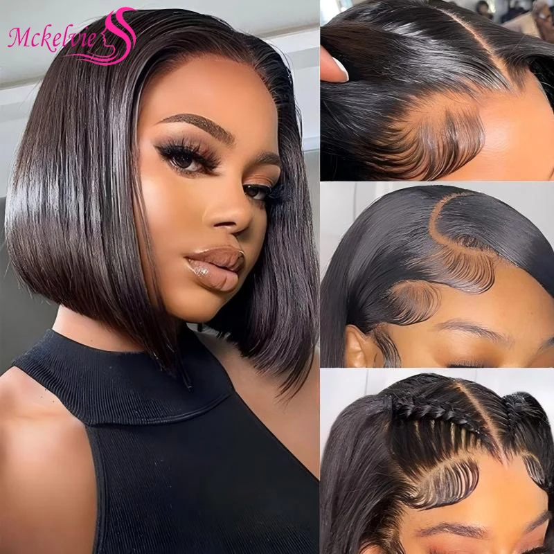 

4x4 Lace Closure Bob Wigs Brazilian Human Hair Short Straight Wig For Women 100% Real Remy Human Hair Transparent Lace Wig Daily