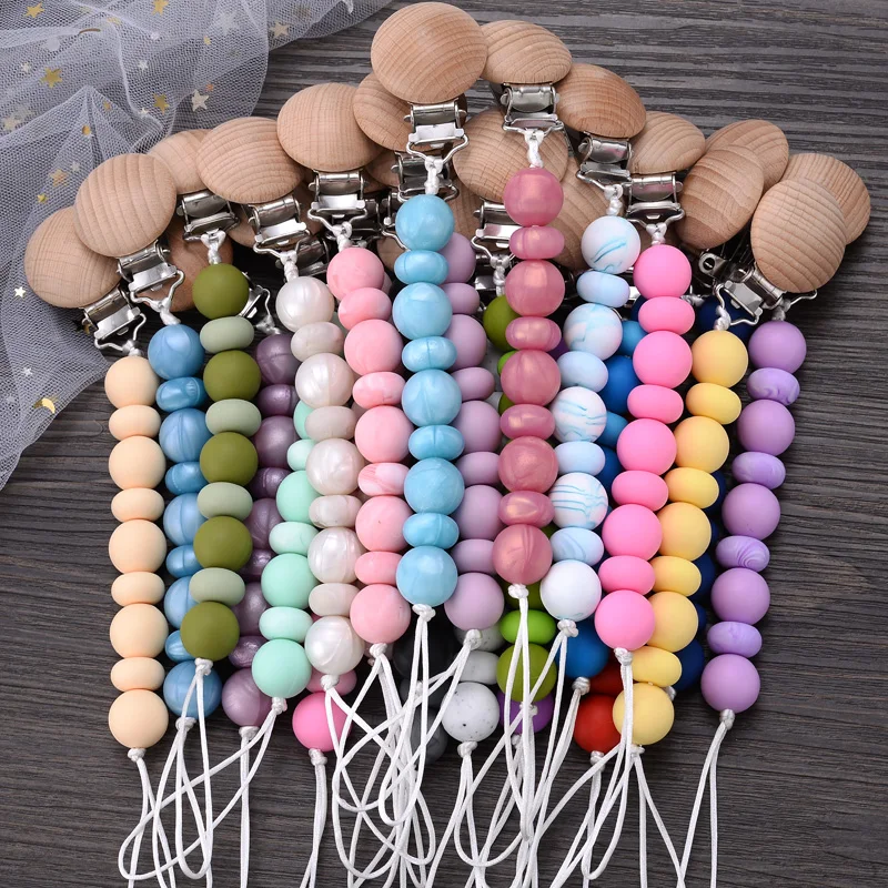 New Pacifier Clips Chain Silicone Beads Dummy Clip Holder Soother Chains Baby Teething Toys Chew Gifts BPA Free