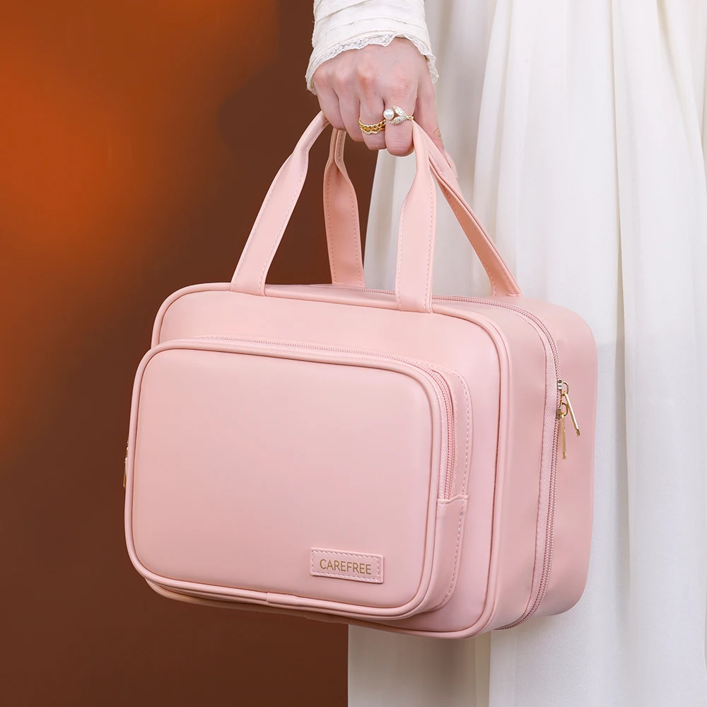 سعة كبيرة حقيبة مستحضرات التجميل ماكياج أدوات الزينة المنظم بولي Leather الجلود المحمولة السفر حقيبة أدوات الزينة المرأة حقيبة تخزين مستحضرات التجميل