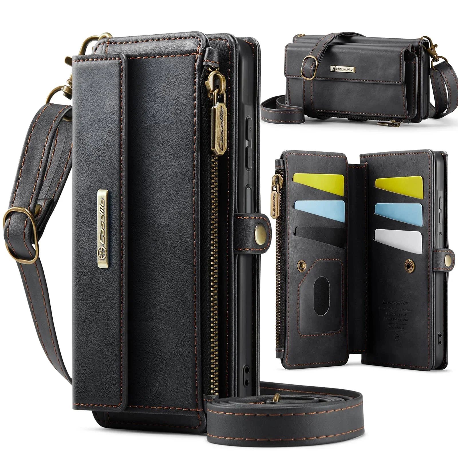 For Samsung Galaxy A17 Wallet Case, RFID Blocking PU Leather Case Kickstand Flip Cover Wrist Strap Zipper Credit Card Holder