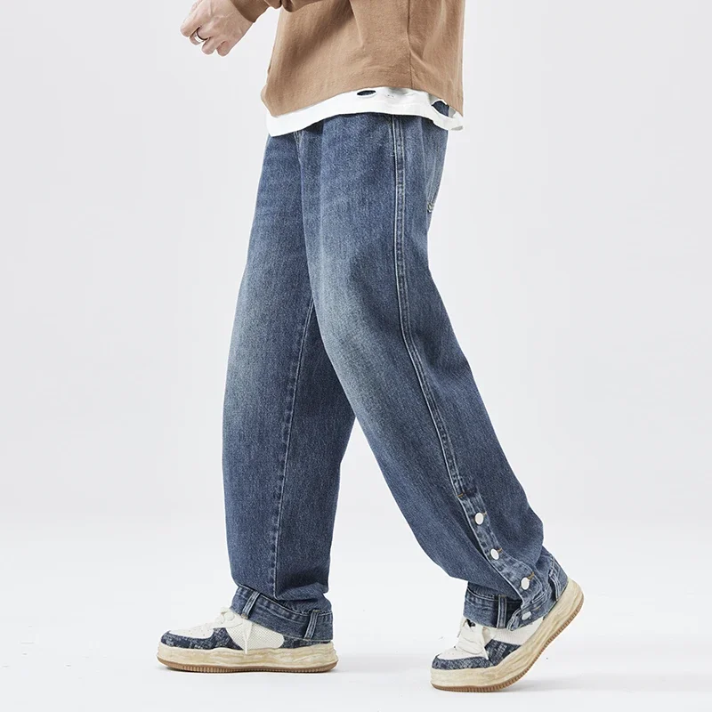 

Весна 2024, брендовые свободные прямые брюки High Street Tide, элегантные повседневные джинсовые брюки для покупок на молнии, черные модные джинсы в классическом стиле