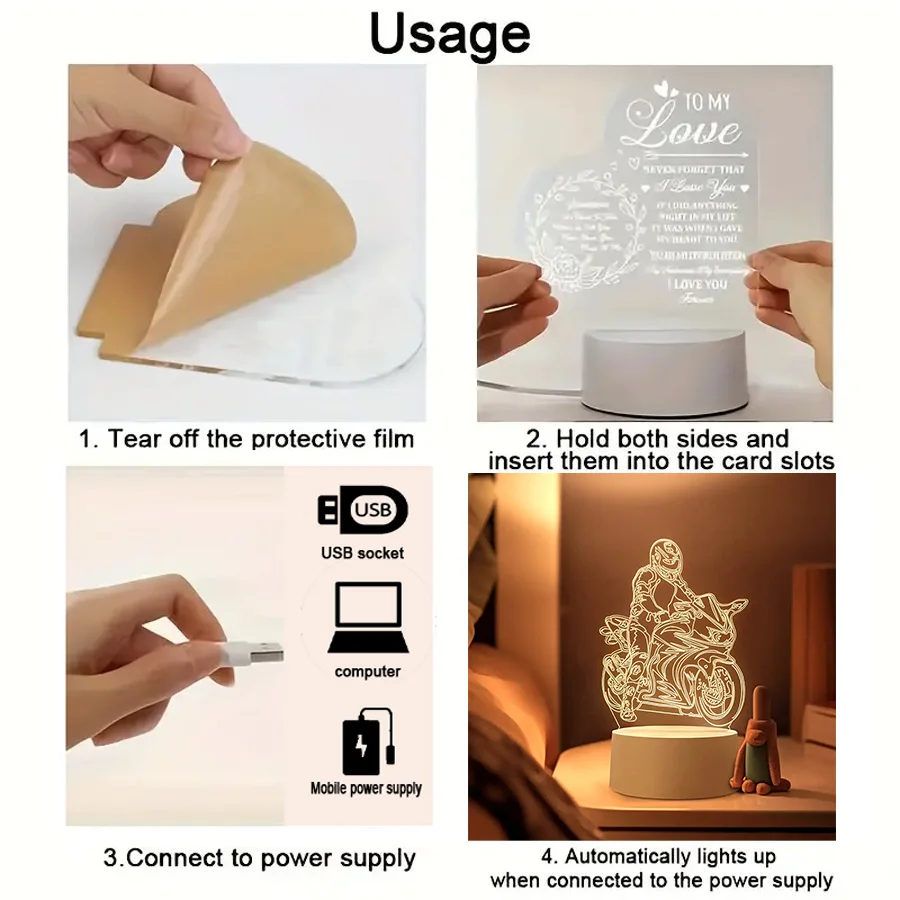 3Dライディングバイクナイトライト、部屋やリビングルームのテーブル装飾ライト、ホリデーギフト、色調整可能。