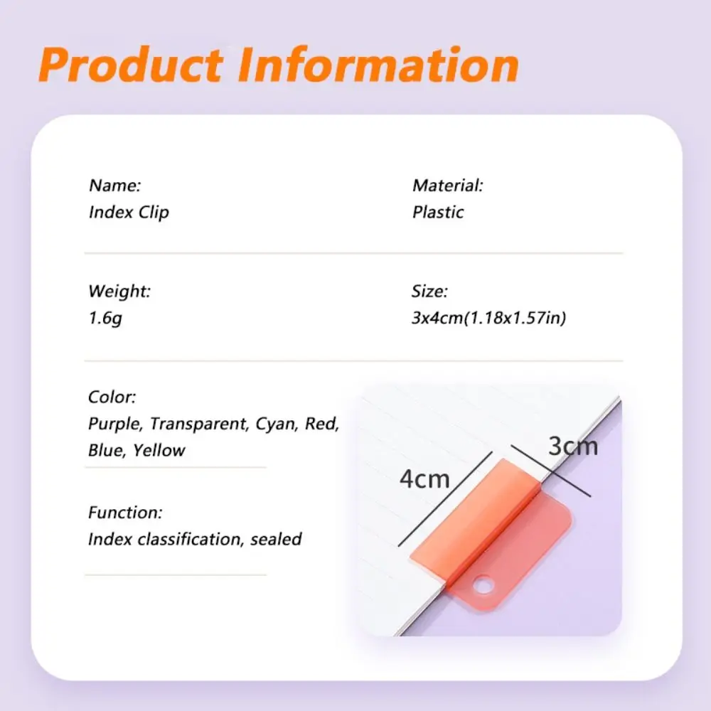 Plastic Index Clip Transparent Candy Color File Classification Clamp File Classification Multi-function Letter Paper Label Clip