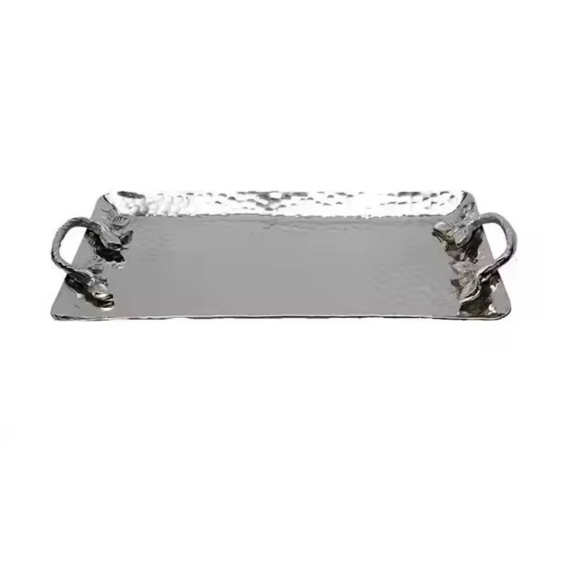 Living room coffee table or camping decorative food tray aluminum tray with handle