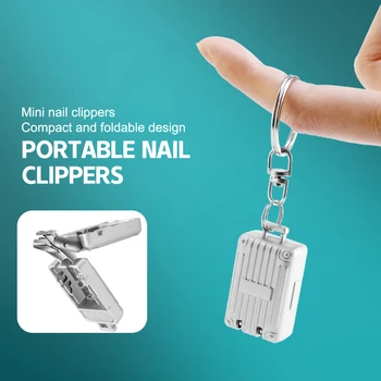 A New Silver Mini All Steel Foldable Nail Clipper Travel Portable Nail Clipper With Keychain Manicure Tool
