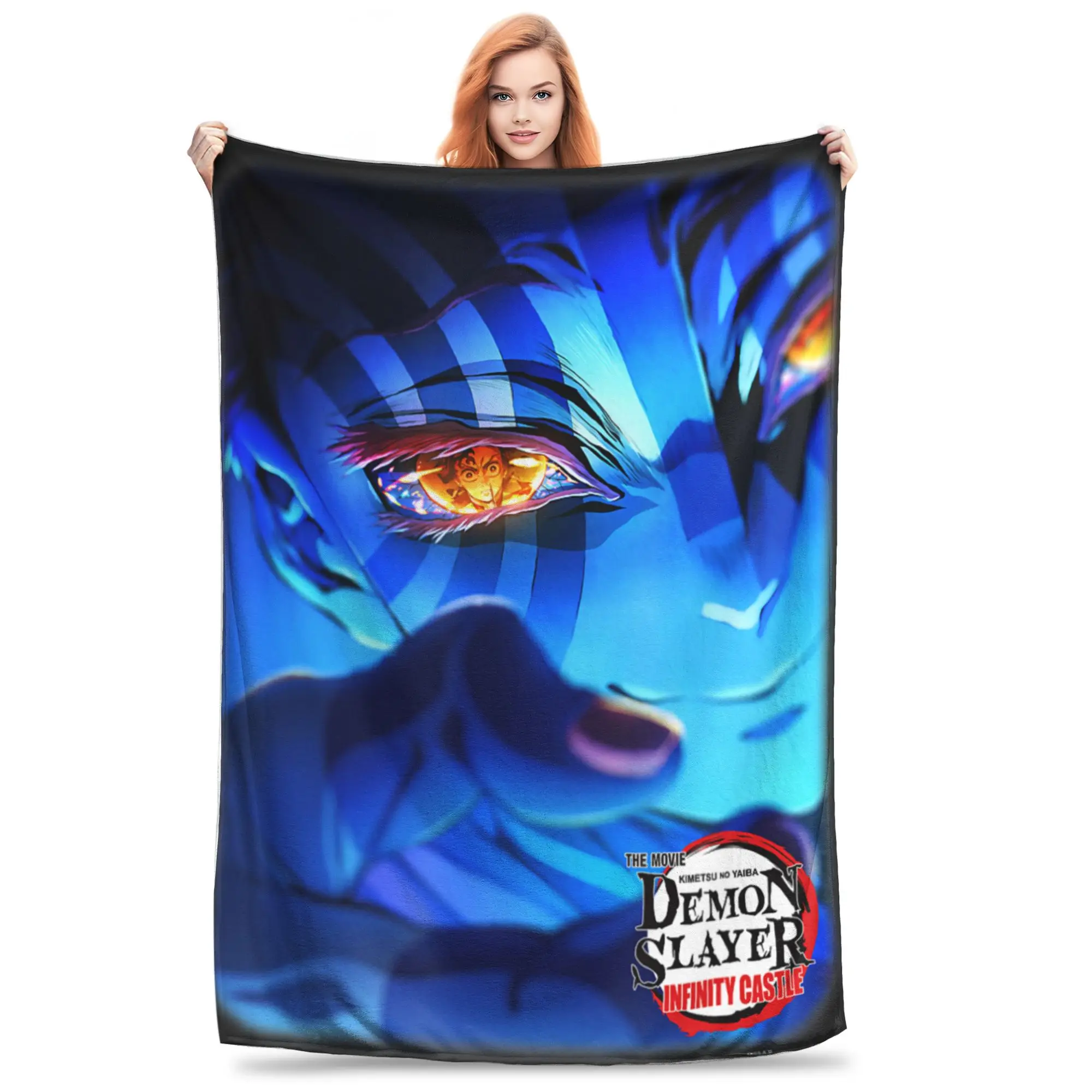 1PC Home Demon Slayers Infinity Castle Akaza Eye Reflection Art  Blanket Throw Super Cosy Plush Living Room Sofa