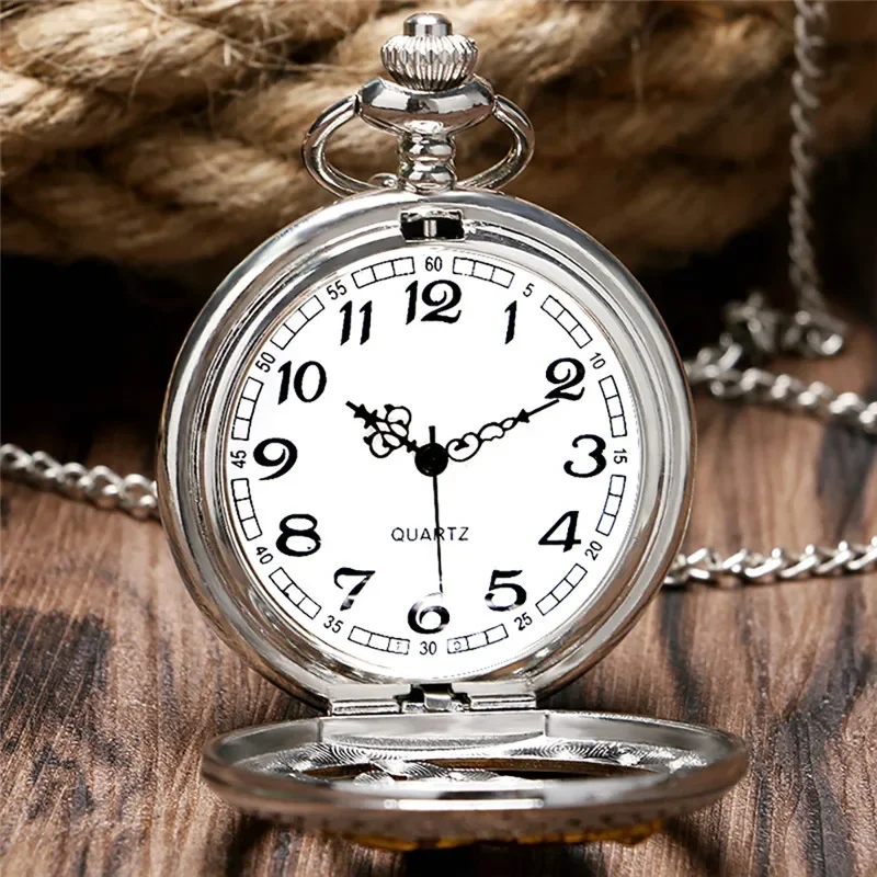 Silver Golden Horse Design Chinese Style Zodiac Men Women Quartz Analog Pocket Watch Sweater Necklace Chain Vintage Gift Clock