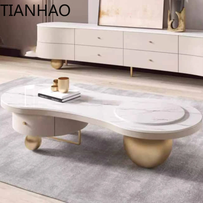 Console Clear Storage Coffee Table Drawer Floor White Modern Side Center Living Room Minimalist Mesa Auxiliar Home Furniture