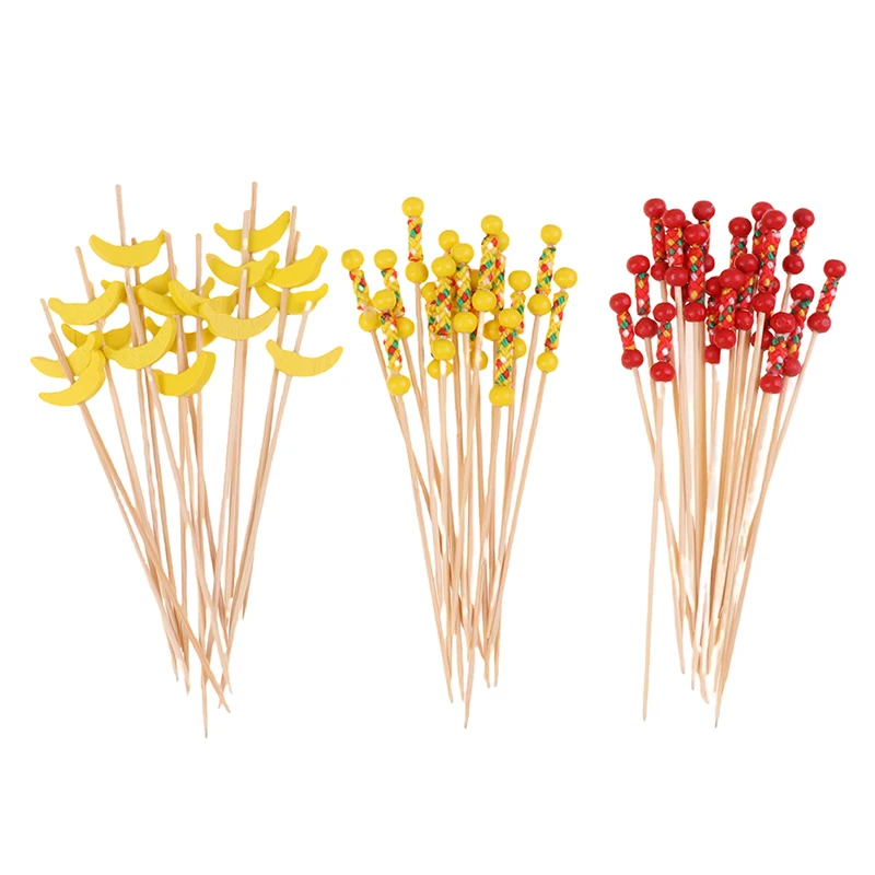 100Pcs Disposable Bamboo Skewers Food Picks Buffet Cupcake Fruit Fork Party Cake Dessert Salad Vegetable Sticks Toothpick Skewe