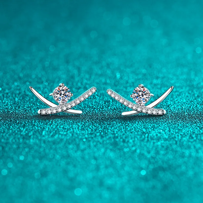 

Luxury Platinum Pt950 1ct Moissanite Classic Color D Cross Wing Stud Earring For Charm Women Accessories Fine Jewelry Party Gift