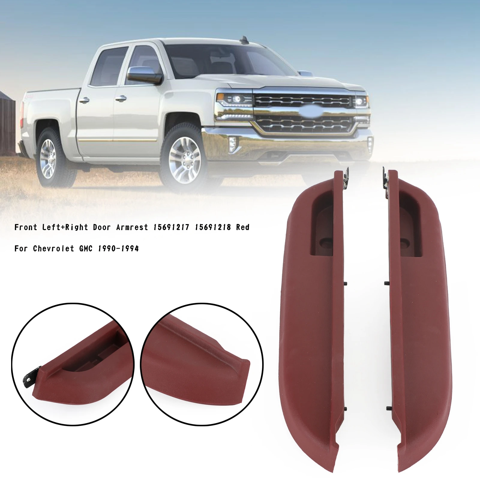 

Artudatech Front Left+Right Door Armrest 15691217 15691218 Red For Chevr GMC 1990-1994