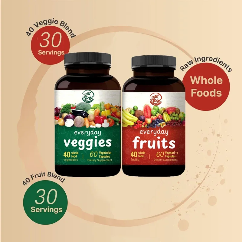 

Daily Fruit and Vegetable Supplements 60Whole Fruit and 60Whole Vegetarian Set Fresh Superfood Recipe with Vitamins and Minerals