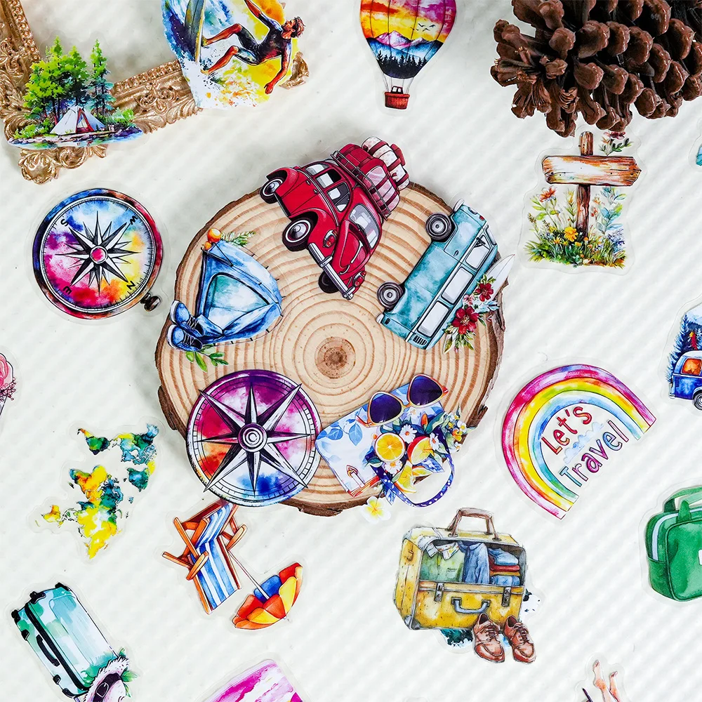 10/30/56 قطعة شفافة السفر في الهواء الطلق الكتابة على الجدران ملصقات الجمالية الكرتون الشارات الديكور المحمول سجل القصاصات الهاتف ملصق هدية