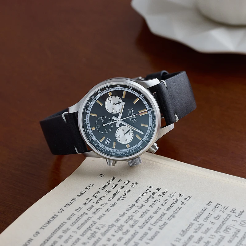 MF Affordable Micro-brands Retro Style Chronopraph 10 Bar 24-hour Vk63 Movement Leather Luminous Date Dress Quartz Men Watch