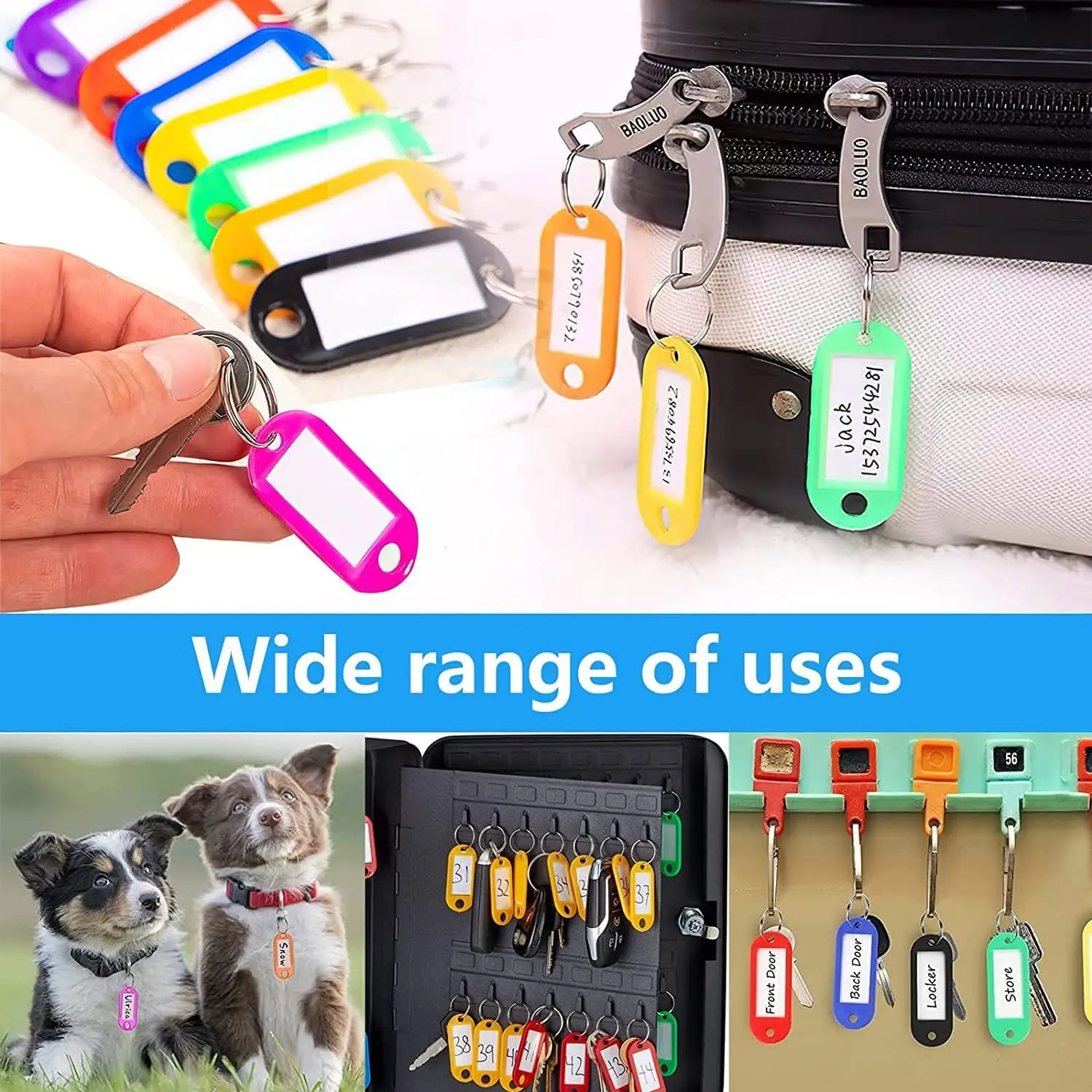 20/50Pcs Tough Plastic Key Tags with Split Ring Label Window,Assorted Colors,Keychain Key Split Ring ID Tags Name Card Label Lan