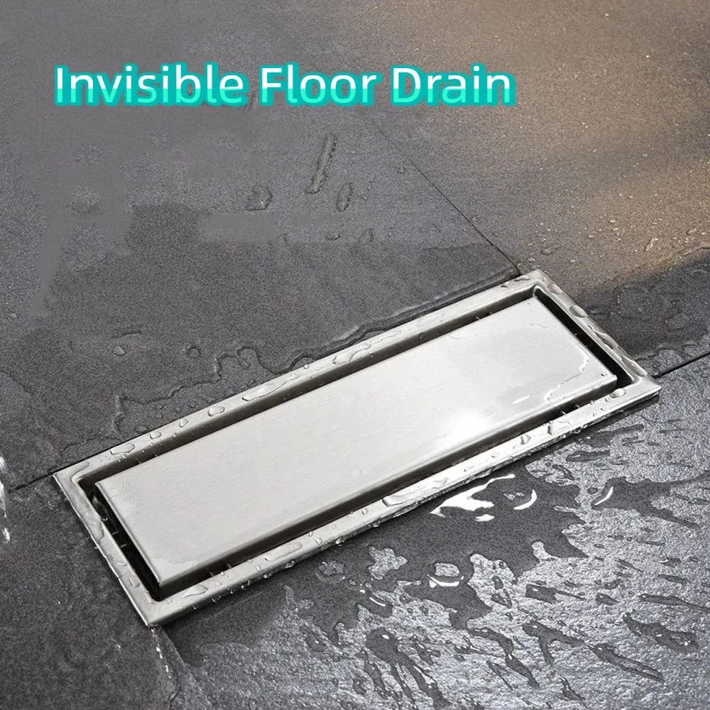 

304 Stainless Steel Invisible Floor Drain Quick Drainage Removable Cover Rectangular Floor Drain Concealed Odor-Resistant