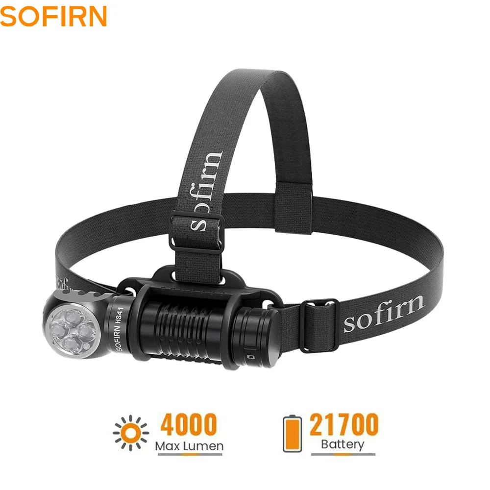 Lanterna de Cabeça SOFIRN HS41 4000 Lúmens LED SST20 Recarregável Tipo-C com Bateria 21700, Indicador de Energia e Base Magnética para Uso Externo
