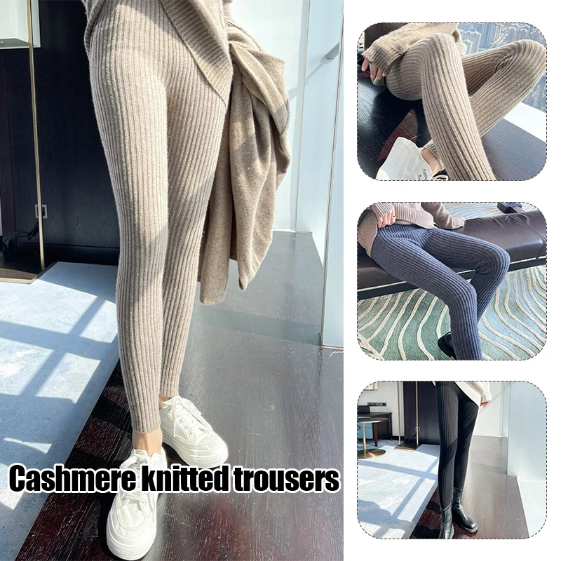 

Threaded Knit Leggings Ankle-Length Pants Womens Casual Thin Thick Section Leggings Trousers Hight Waist Pantalon