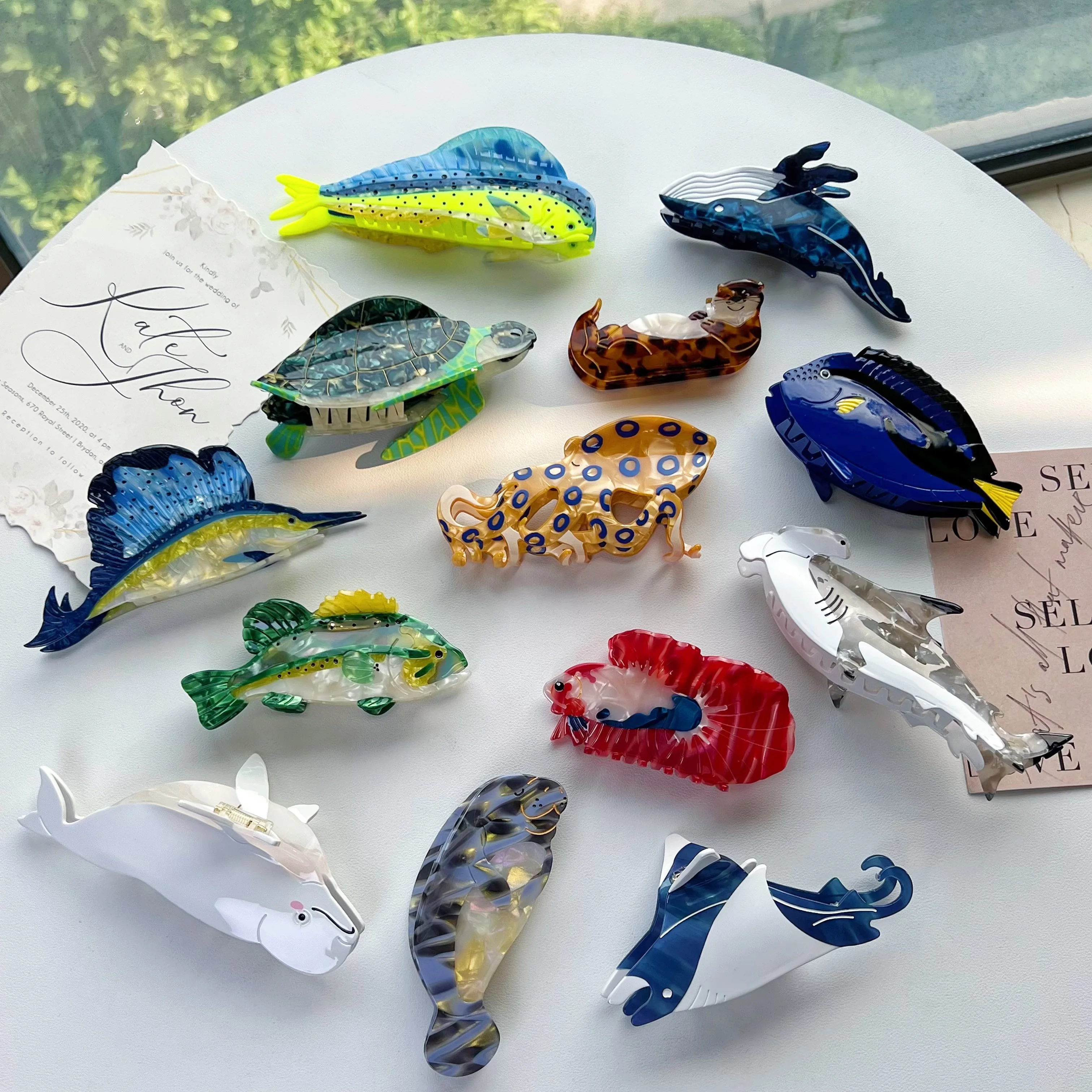 

Marine Life Claw Hair Clips. Unique and casual summer family style. Acetate, handmade. High - quality. Fashion - trendy。