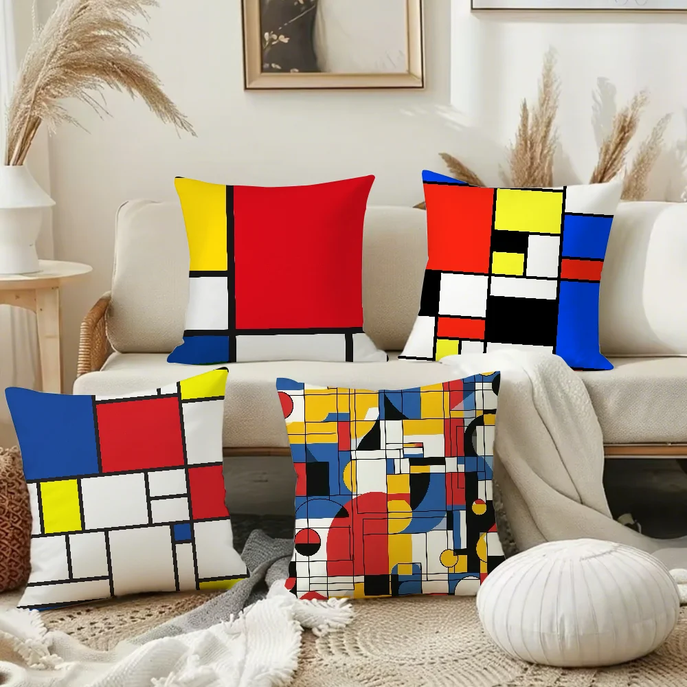 Mondrian Cushion Cover Square Double-Sided Printing Sofa Cushion Cover Pillowcase Bedroom Bedside