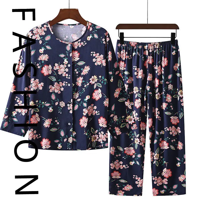 

Хлопковые и шелковые пижамы среднего и пожилого возраста, женские весенне-летние брюки с длинными рукавами, комплект из двух предметов для мамы среднего возраста