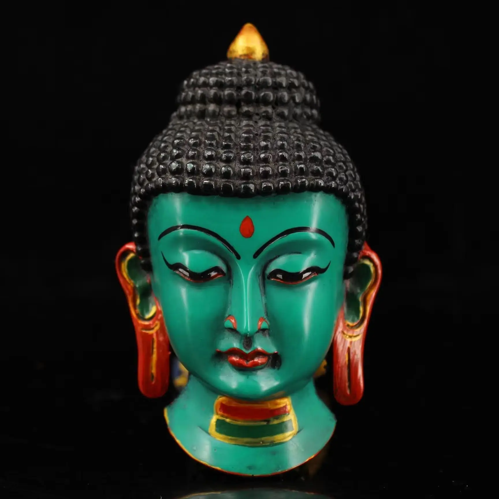 Old Xizang Folk Collection Old Lacquerware Painted Outline in gold Mosaic Gem Shakyamuni Buddha Head Mask hanging panel Amulet