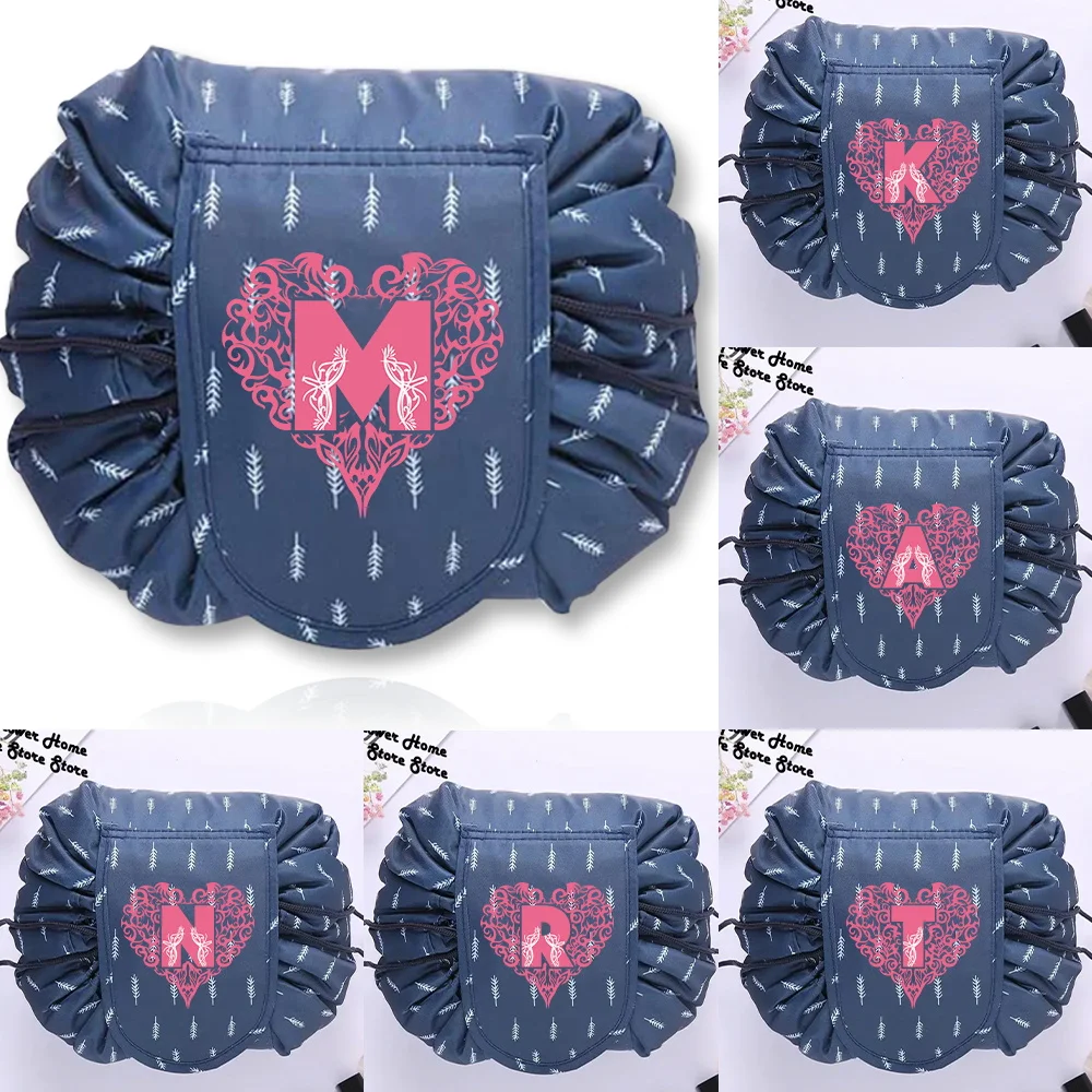 Makeup Bag Aesthetic Cosmetic Bags Love Letter Printing Series Women's Drawstring Makeup Bags Portable Waterproof Toiletry Case