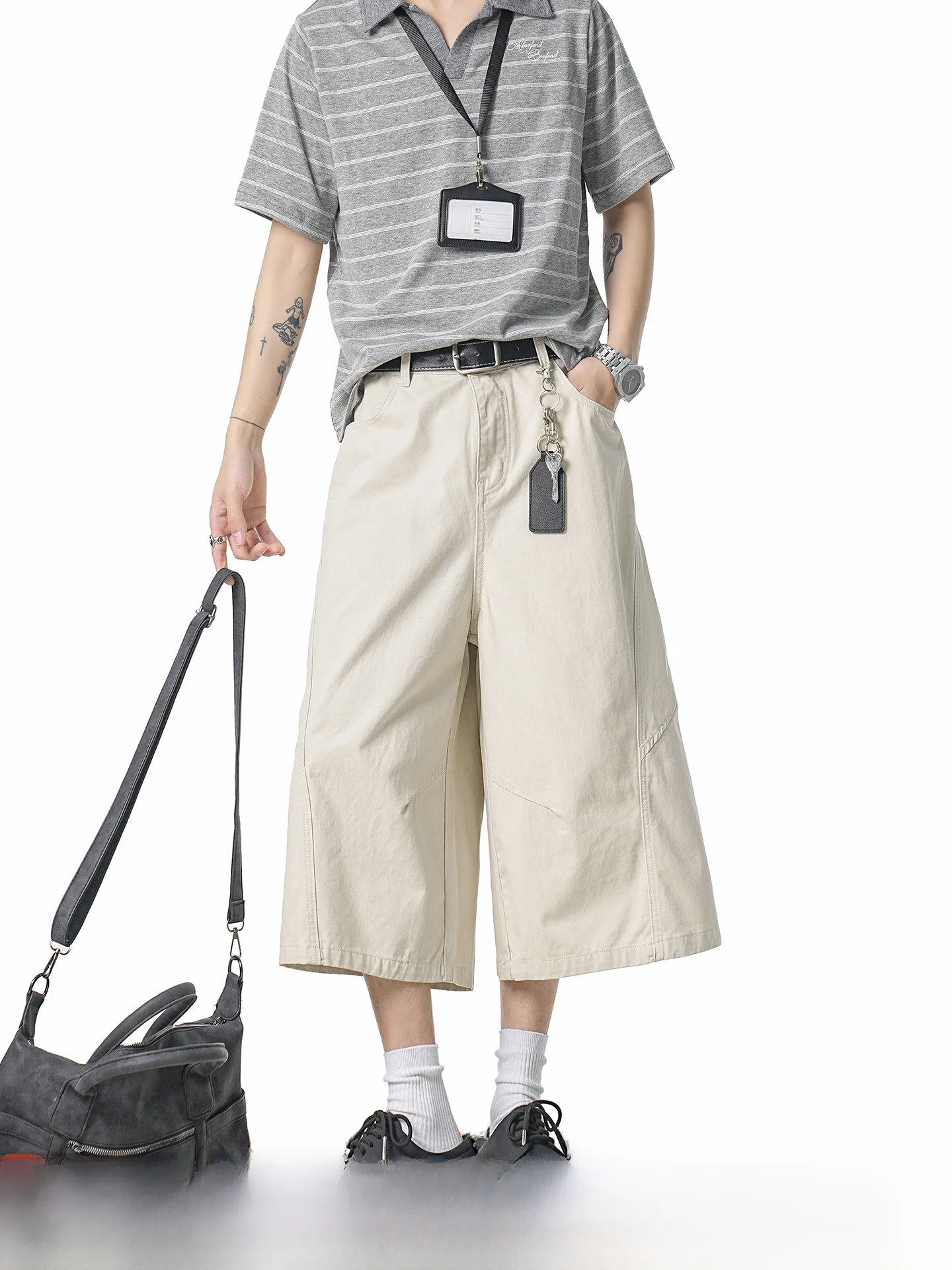 

American Style Deconstructed Workwear Seven-Foot Pants Men's Summer Shorts Straight Loose Casual Trousers Youth Daily Wear