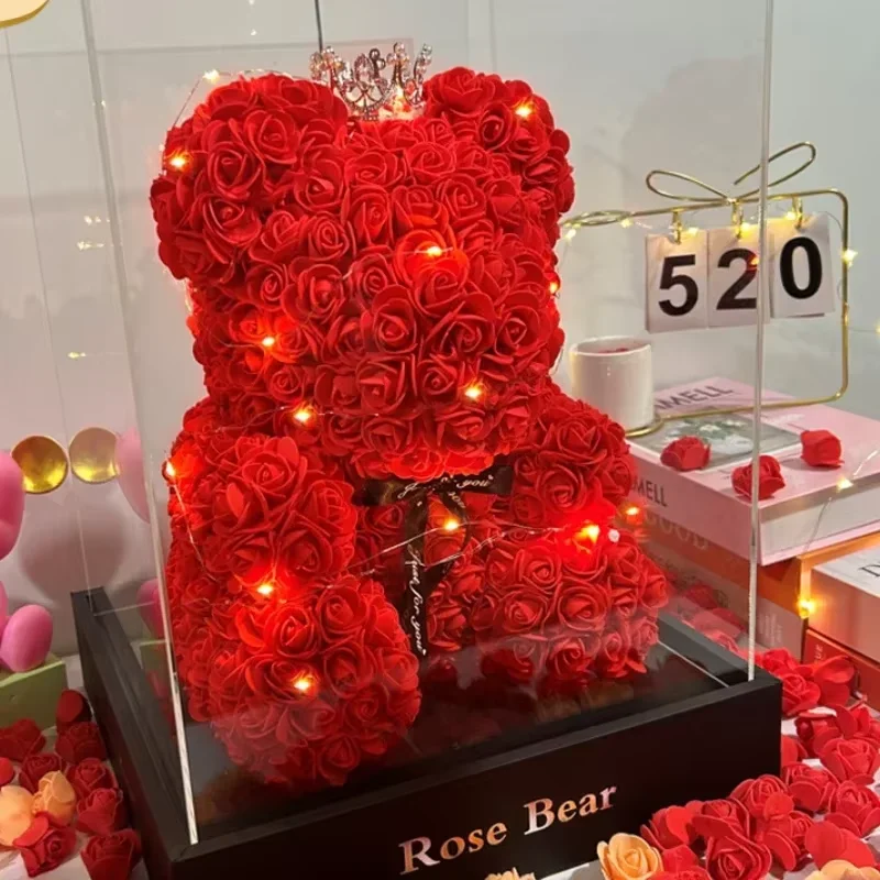 Oso de Peluche con Rosa Eterna Artificial 2026 para el Día de la Madre, Día del Padre, Cumpleaños, San Valentín, Aniversario, Regalos y Decoraciones
