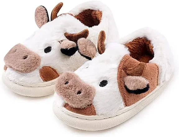 Winter children\'s cow cotton shoes coffee color men and women plush home cartoon cute small children cotton EVA slippers