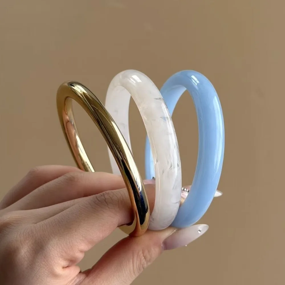 3Pcs/Set Multi-color Resin Alloy Bangles Set Marble Pattern Smudged Round Bracelet Stackable Multicolor Cuff Bracelet Set