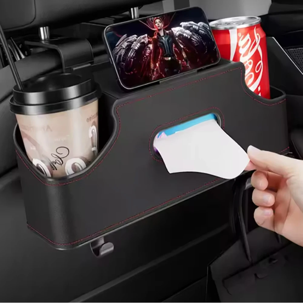 Universal Car Backseat Organizer with Tissue Dispenser,Trash Bin,Storage Pockets & Hooks–Car Back Seat Organizer Multifunctional view 3