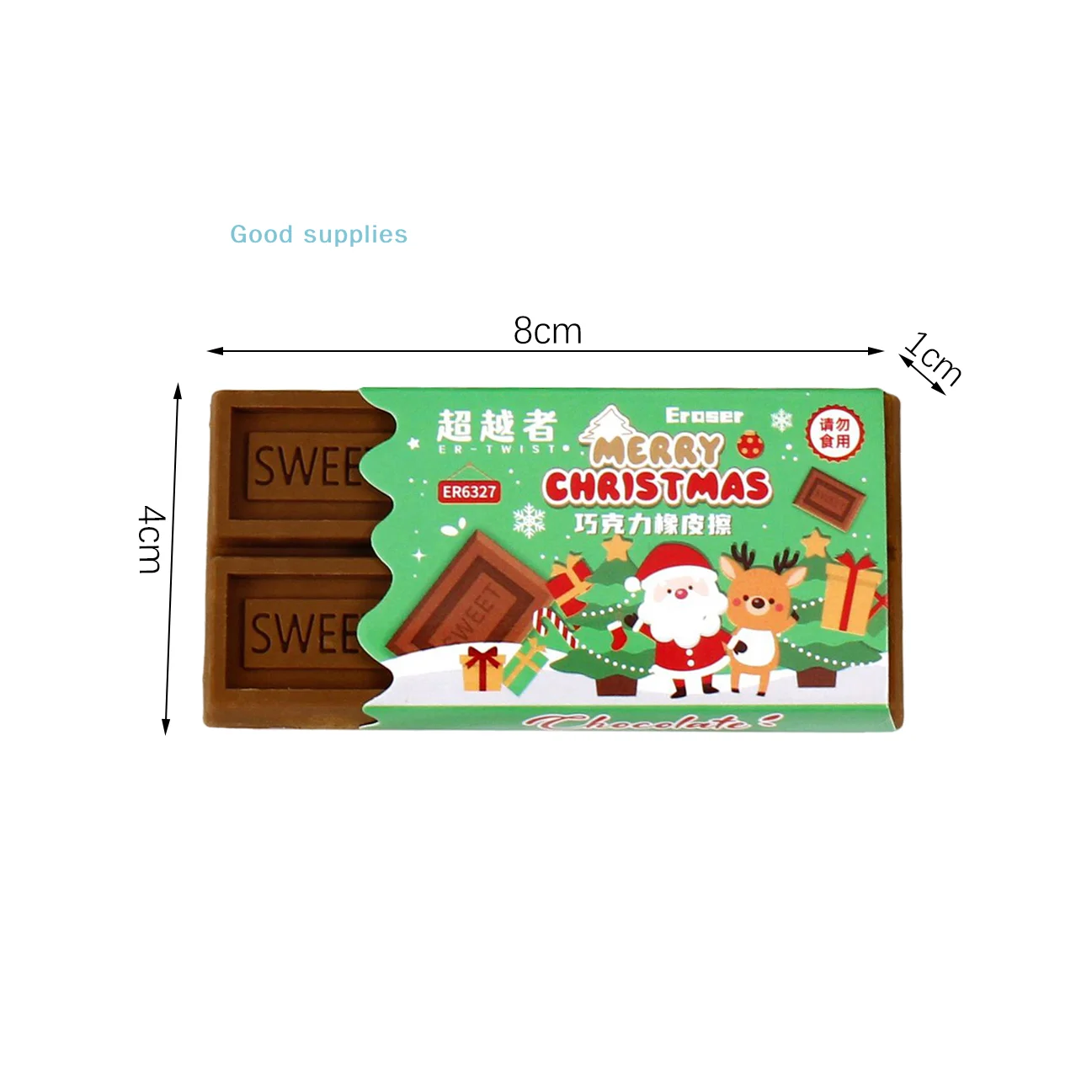 1PC Kawaii Chocolade Mode Gum Grappige Tekening Leuke Rubber Student Briefpapier Creatieve Schoolbenodigdheden Kerstcadeau