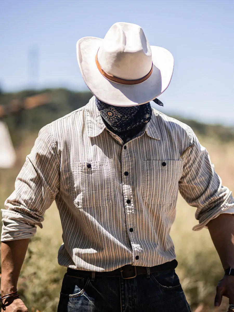 

Casual Loose Men's Striped Long Sleeve Shirt American Retro Style Spring New Loose Fit Shirt Polyester Cotton Blend Fabric