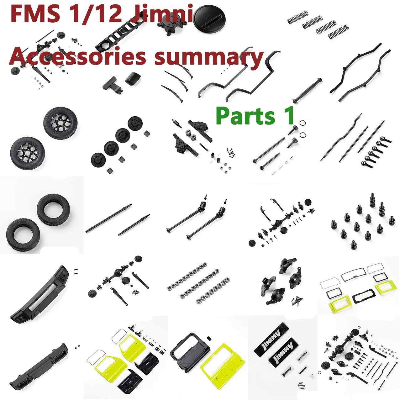 FMS 1/12 Jimny RC Auto Ersatzreifen Antikollisionswischerlager Kugelwelle Stop Schlammplatte Vorder- und Hinterachse Montageteile