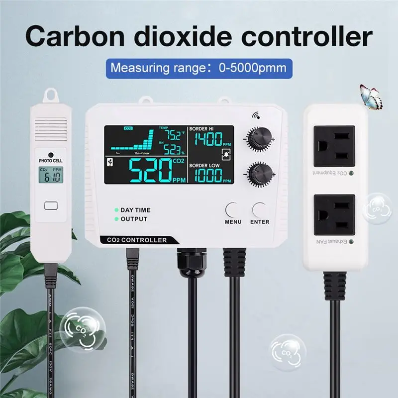 LLCS-Carbon Dioxide Controller Dual Channel Split Probe CO2 Monitor CO2 Pressure Reducer Valve For Greenhouse US Plug B