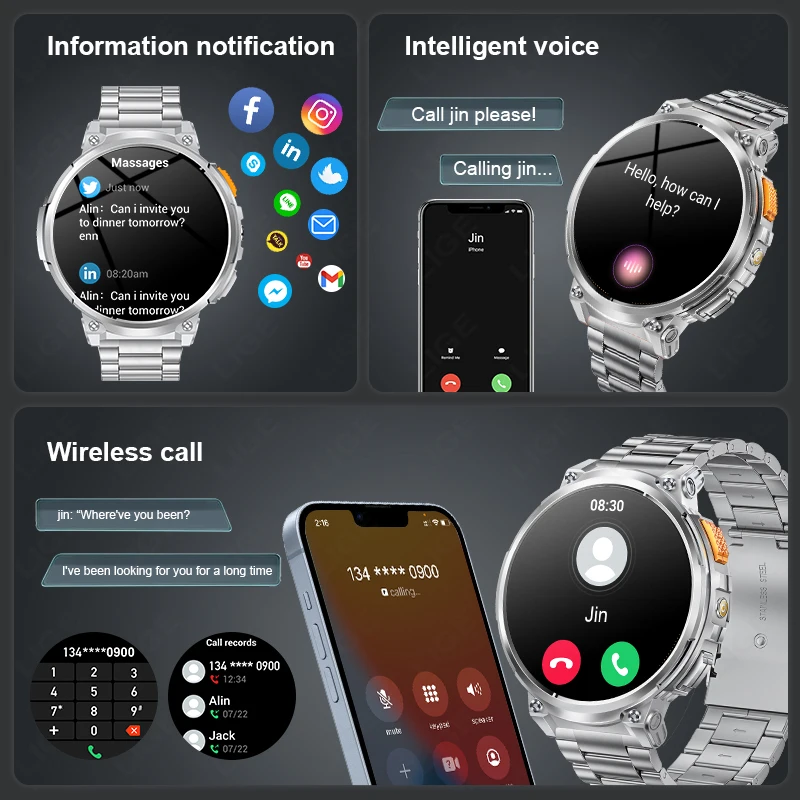 LIGE Military Smart Watch Outdoor Sport Smartwatch Men Heart Rate Health Monitoring Bluetooth Call Smart Watches for Android iOS