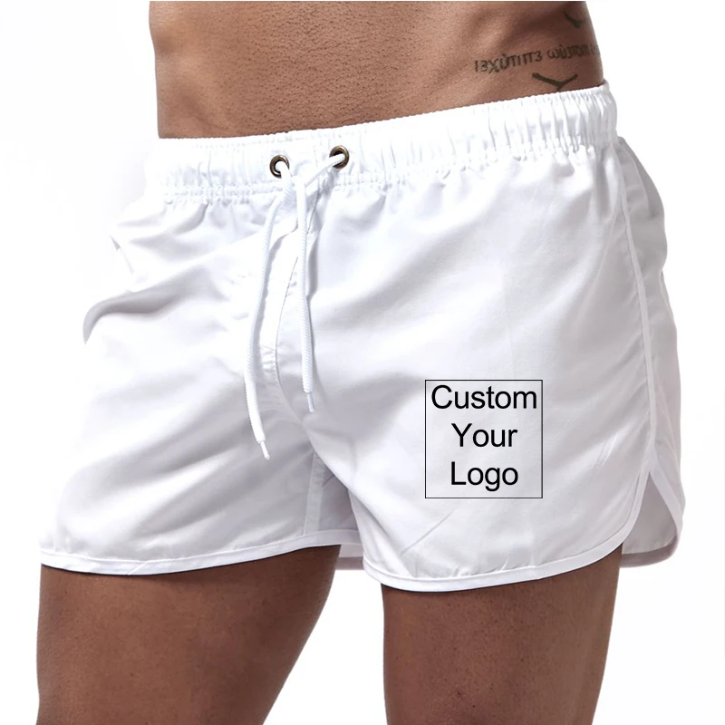 Custom Logo Men\'s Stretch Swim Trunks Quick Dry Beach Drawstring Shorts Pockets   Shorts