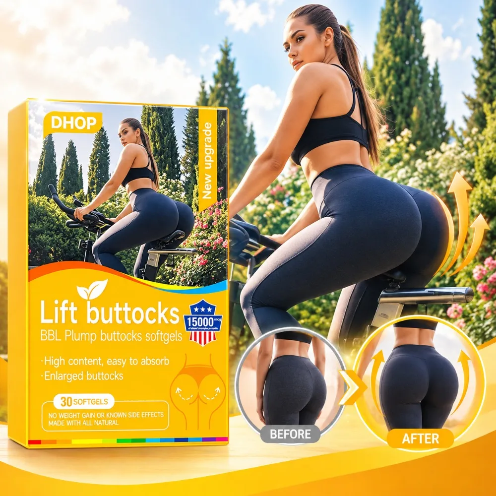DHOP Lift Buttocks BBL Plump Softgels Natural Butt Enlargement & Body Curve Supplements with Black Maca Pueraria Lobata 30 Count