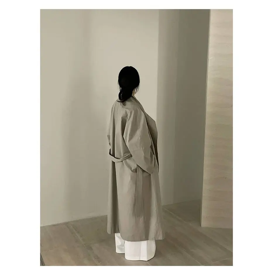 Autumn High-quality Temperament Casual Design Versatile Long Stand-collar Lace-up Windbreaker Jacket