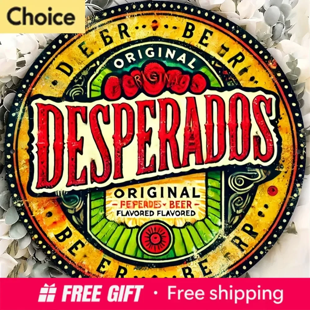 Vintage Desperados Beer Round Metal Tin Sign - Retro Bar & Pub Decor, Original Flavored Beer Themed Wall Art for Man Cave, Ho