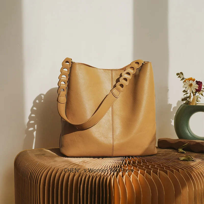

Fashion Women Tote Bag Genuine Leather 2025 New Simple Natural Real Soft Cowhide Solid Color Versatile Shoulder Bags