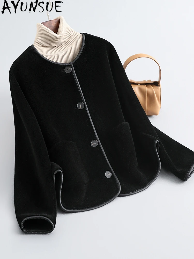 

AYUNSUE 100% Natural Wool Jacket Woman Winter Granular Velvet Elegant Jackets Woman Clothes Short Fur Jacket Ropa Para Mujer