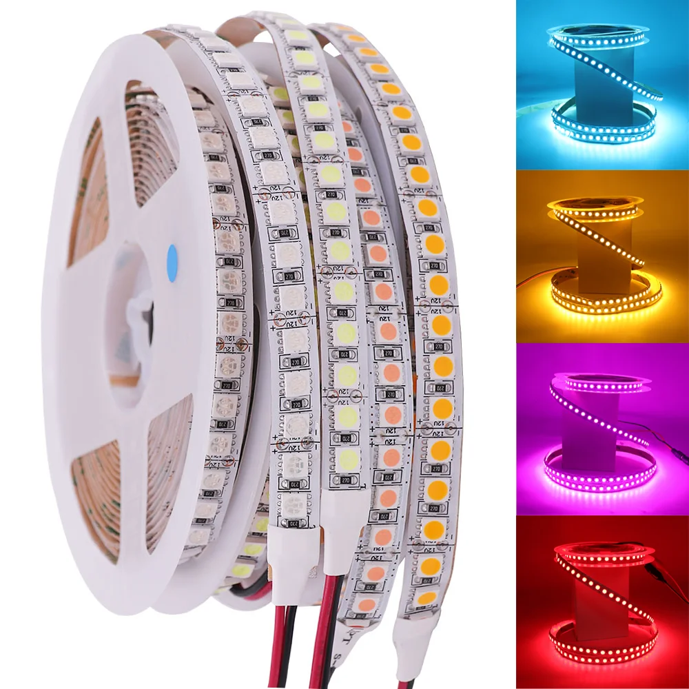 5M LED Strip 12V Waterproof Rgb Tape SMD2835 5050 Flexible Ribbon Diode 60 120 LED Lights White Warm White Red Green Blue Pink