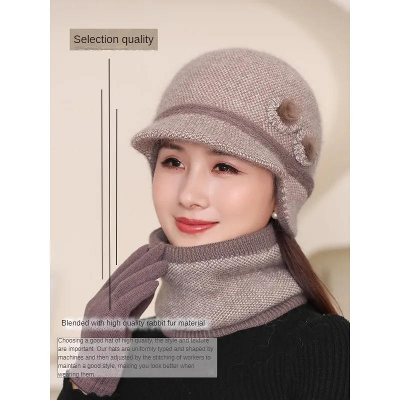 Middle-aged and Elderly Hats Women's Winter Simple Fashion Cap in Winter with Thick Velvet Cycling Warm Winter Woolen Hat