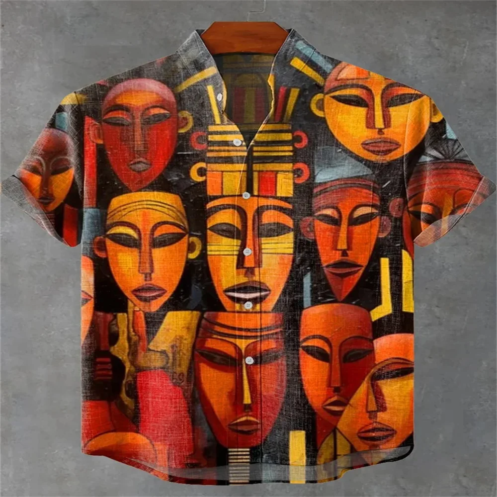 

Nueva camisa de manga corta de lino, camisa estampada en 3D, camisa hawaiana para hombre, camisa informal con cuello para hombre