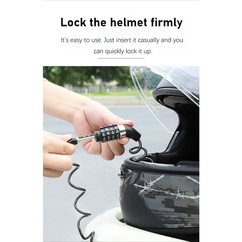 Durable Helmet Lock Mini 4 - Digit Password Lock Steel Cable Secure Bike Helmet Portable Anti - Theft Motorcycle Accessories - view 3