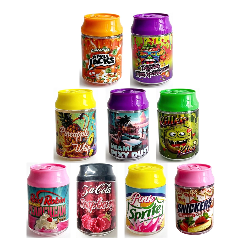New Designs 3.5G Cartoon Soda Can SmellProof Empty Jar 3.5 Gram Plastic Bottle Storage Packaging Container for Dry Herb Candy