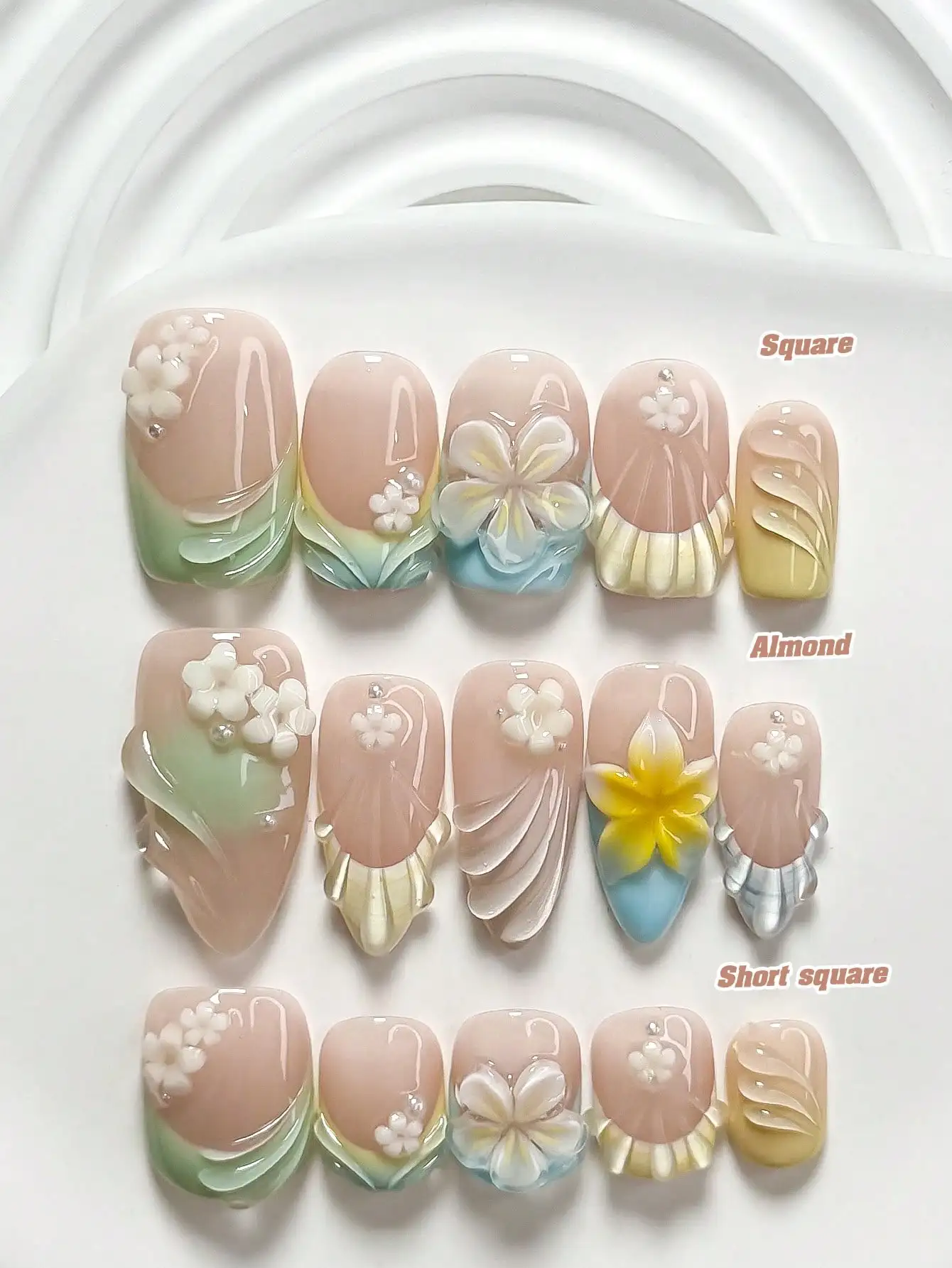 

10pcs Spring Sweet & Cool Handpainted Nail Art Set, Including Gel Nail Kit, Yellow Star, Light Pink Polka Dot, Handpainted Water Wave Solid Color Nail Decor, Yellow & Green Nail Polish, Suitable For Party, Daily, Party, Photography, Date, Spring/Summer Co